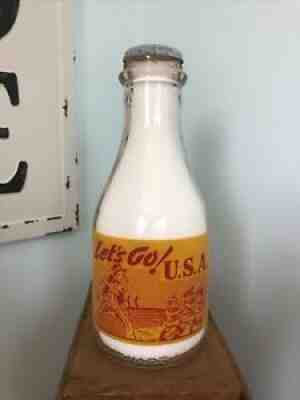 TRPQ WWII War Slogan Milk Bottle - Riggins Inc. - Indiana IN - Letâ??s Go USA