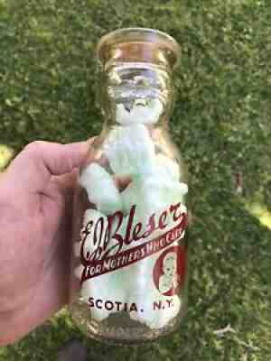 VINTAGE PINT SCOTIA NEW YORK BLESER ACL PYRO CREAM TOP BABY FACE MILK BOTTLE