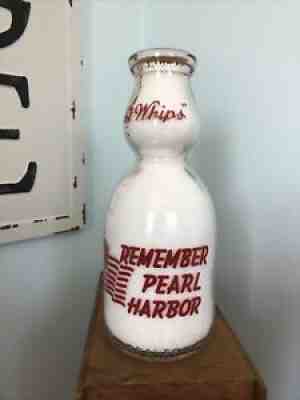 WWII War Slogan Cream Top Pyro Quart Milk Bottle - Roberts Dairy