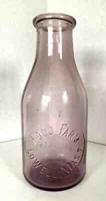 Rare HOOD FARM LOWELL MASS/MA Purple Glass MILK/Dairy BOTTLE-One Quart/1 QT-9"