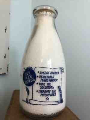 WWII War Squat Pyro Quart Milk Bottle - Plains Co-operative Dairy - Santa Fe NM