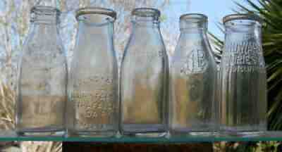 milk bottle : 5 lovely old dairy 1/2 pint .....all different