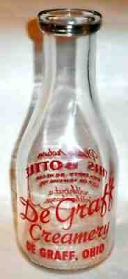 VINTAGE DeGraff Creamery De Graff Ohio Antique Glass Milk Bottle QUART DAIRY