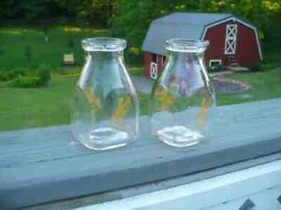 Two Vintage 1968 McMahon's Dairy Orange Paint Half Pint Milk Bottles Altoona Pa