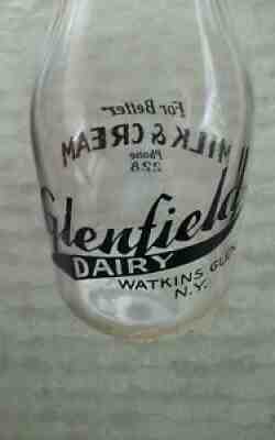 Vintage Glenfield Dairy Milk bottle, Watkins Glen NY