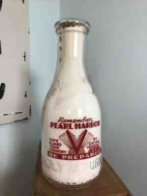 TRPQ & Embossed WWII War Slogan Milk Bottle - Woebkenberg Dairy - Cincinnati OH