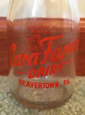 Rare Milk Bottle from Cara Farms Dairy in Beavertown, PA. - Half Pint - VG Cond.