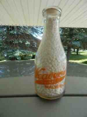 WEAVER DAIRIES MALVERN PA MILK BOTTLE ORANGE PYRO QUART RD NURSERY CHESTER CO