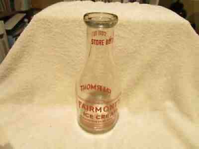 Vintage Fairmont's Ice Cream Dairy Quart Milk Bottle