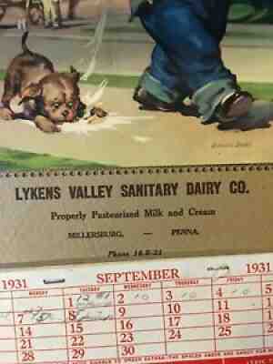 MILLERSBURG PA LYKENS VALLEY DAIRY 1931 MILK CALENDAR