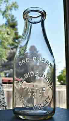Rare 1928 Hillside Dairy QT Milk Bottle MILL VALLEY, PT REYES STATION, CA CAL