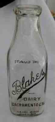 Blakes Dairy Sacramento Cal. Blake-Hart Square Embossed quart