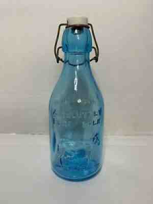 Thatcherâ??s Dairy Absolutely Pure Milk Bottle Patent 1884 One Quart Blue