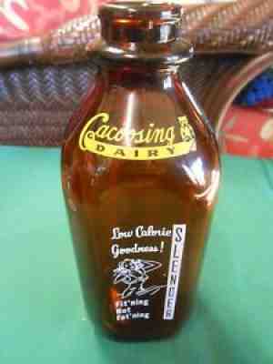 Vintage Quart AMBER Milk Bottle CACOOSING DAIRY Low Calorie Goodness SLENDER