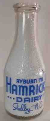 RYBURN M. HAMRICK'S DAIRY Shelby, N.C. Quart Milk Bottle Rare North Carolina HTF