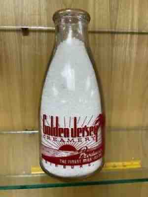 Short Squat Pyro Quart Milk Bottle Golden Jersey Creameryï¿¼ Edinburg Texas 1945