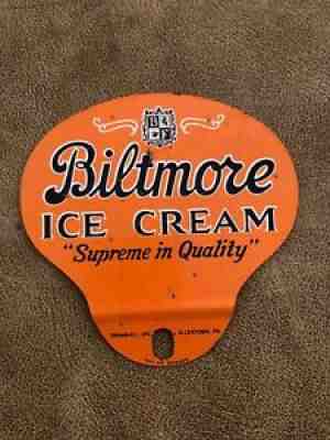 Used Biltmore Dairy Ice Cream Painted Tin Advertising License Plate Topper