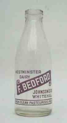 1950s BEDFORD WHITEHALL Bristol purple print dairy milk bottle ideal flower vase