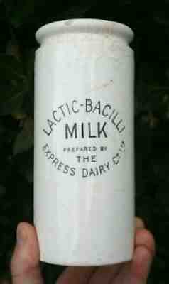 c.1900 LACTIC-BACILLI MILK EXPRESS DAIRY London glazed stoneware milk bottle jar