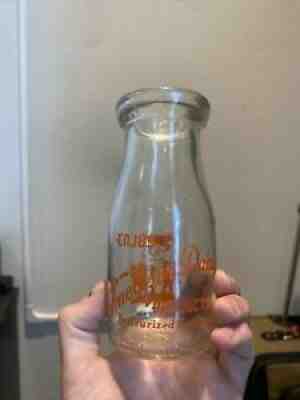 Vintage Pyro Paint Milk Bottle Smeltzer Dairy Elberta Michigan 1/2 Pint Orange