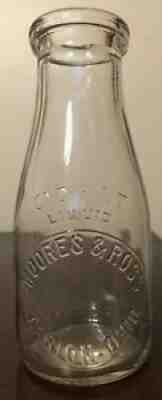 Vintage Moores & Ross One Pint Embossed Glass Milk Bottle - Marion, Ohio (OH)