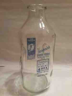 Vintage Harpain's Dairy Farm Half Gallon Milk Bottle Fresno CA Orange Label 11" 