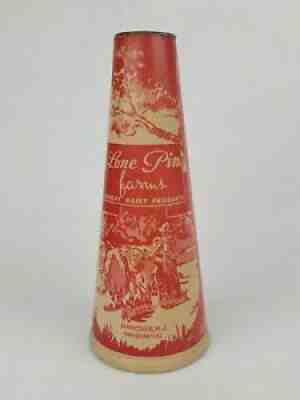 Vintage Waxed Paper Cone 1 Quart Milk Container LONE PINE FARMS DAIRY (NJ) + CAP