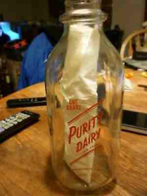 Purity's Dairy Products One Quart Milk Bottle Whittier ca