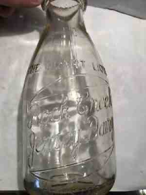 Vintage Rock Creek Jersey Dairy Embossed Squat Qt Milk Bottle Gibsonville NC