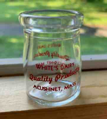 WHITE'S DAIRY Acushnet Massachusetts mini creamer milk bottle TINY EX Cond old