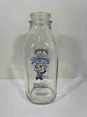 Broguieres Glass Milk Bottle With Blue Cow