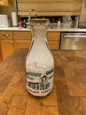 Vintage Boise, Idaho Glass 2 Color Painted USA WW II Era Milk Bottle