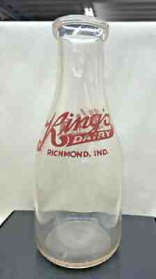 KING'S DAIRY QUART MILK BOTTLE Richmond Indiana