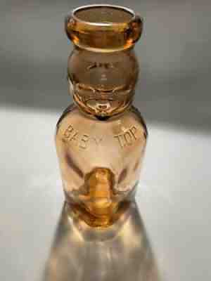 Vtg Brookfield 2 Face Baby Top Glass Quart Dairy Milk Bottle Amber - Pre Owned