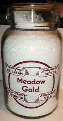RARE MEADOW GOLD Large Mouth 1 Gallon Milk Bottle Jug, With Metal Cap, Nice