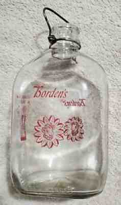 RARE FOUR SIDED Vintage Bordenâ??s One Gallon Glass Milk Bottle Jug SQUARE ELSIE