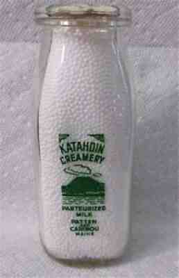 1951 Katahdin Creamery1/2 Pint Green Pyroglazed Milk Bottle Patten Caribou ME VG