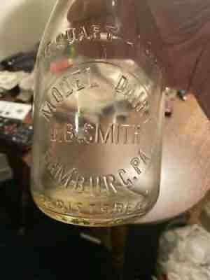 vintage Quart embossed milk bottle J.B.Smith Model dairy Hamburg Pa