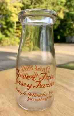 Vtg Tower Tree Jersey Farm Henry A Hellmich Greensburg IN Half Pint Milk Bottle