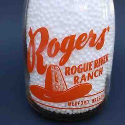 vtg 40's Ginger Rogers Rogue River Ranch 1qt milk bottle + cap Medford Oregon