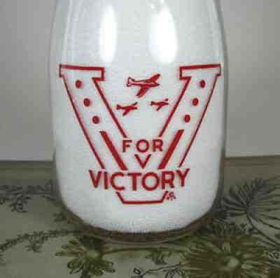 neat old WW2 V FOR VICTORY War BONDS Slogan ATHOL MASS MA milk bottle HIGHLAND