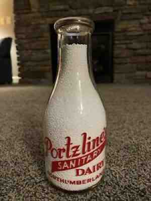 TRPQ Portzline Sanitary Dairy Quart Milk Bottle Northumberland Sunbury PA