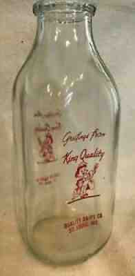 Vintage King Quality Dairy quart MILK BOTTLE St Louis Missouri MO Red Pyro