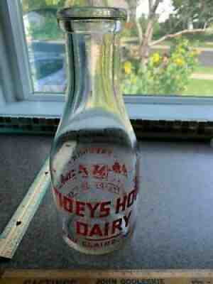 TIDEY'S HOME DAIRY SAFE QUART MILK BOTTLE EAU CLAIRE MICHIGAN vintage rare