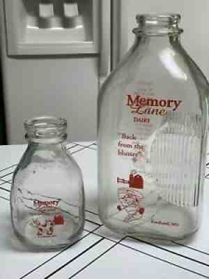 2 Memory Lane Dairy Fordland Missouri Glass Milk Jars Red Text Back From Bluster