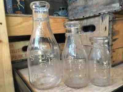 3 Vintage Quart Pint Half Milk Bottles Universal 5 Cent Store Deposit Ribbed