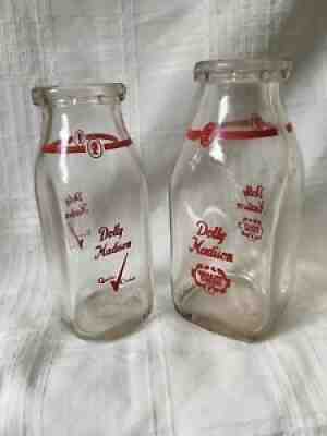 Vintage Half Pint & Third Quart Milk Bottle Dolly Madison Dairy 1954 Wisconsin