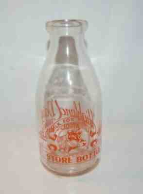 Vintage Orange Pyro HIGHLAND DAIRY Athol, Mass. Quart MILK BOTTLE