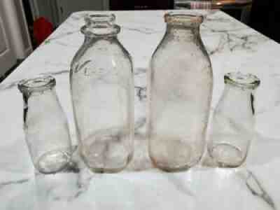 Vintage glass milk bottles, half pint Dairy Container Detroit MI, McDonald Flint