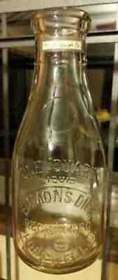 Embossed Emmons Dick Quart Milk Cream Bottle Hopewell Ohio OH Muskingum County